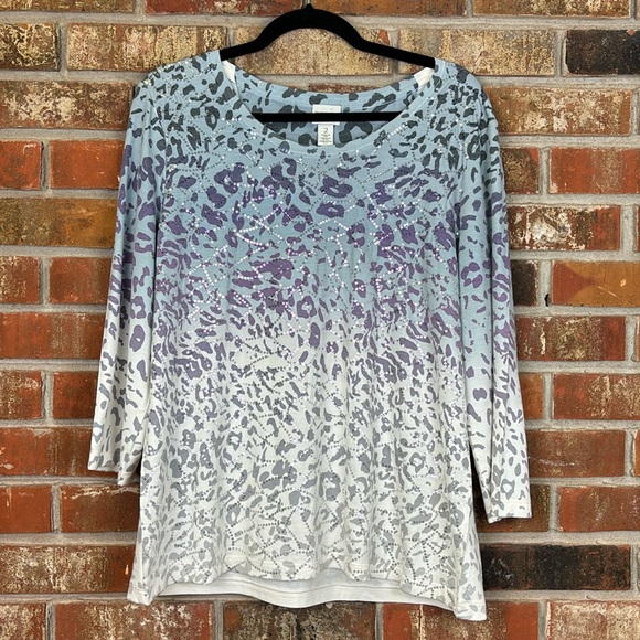 Chico's Tops Zenergy By Chicos Sequin Leopard Cheetah Print Blouse